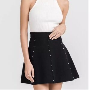 Tahari Womens Size Medium Black A-Line Pearl Embellished Skater Above Knee Skirt